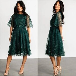 Baltic Born Kendray Duchess Toule Floral Lace Dress Bottle Green Sz L